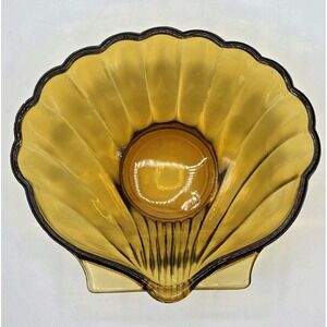 Vintage Small Amber Glass Bowl with a Clamshell Design Indiana Glass MCM
